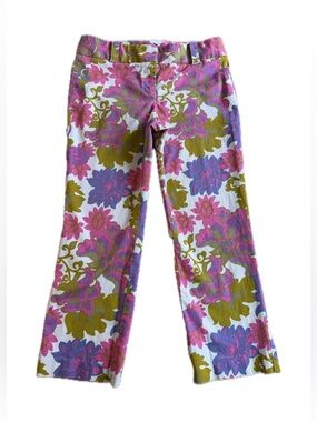 J. Crew City Fit Cropped Pants Womens Size 6 Floral Pink Cotton Blend